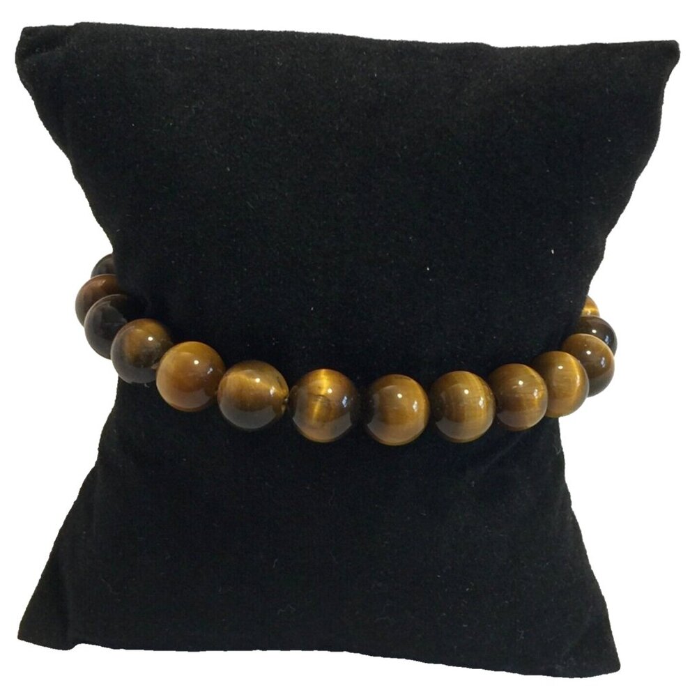 VINTAGE 90s TIGER EYE BEADED BRACELET SIZE 7.25" ARTISAN HANDMADE 6mm